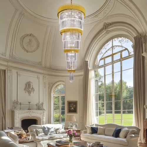 Long Staircase Crystal Chandelier 7 (D32"XH66" Gold)