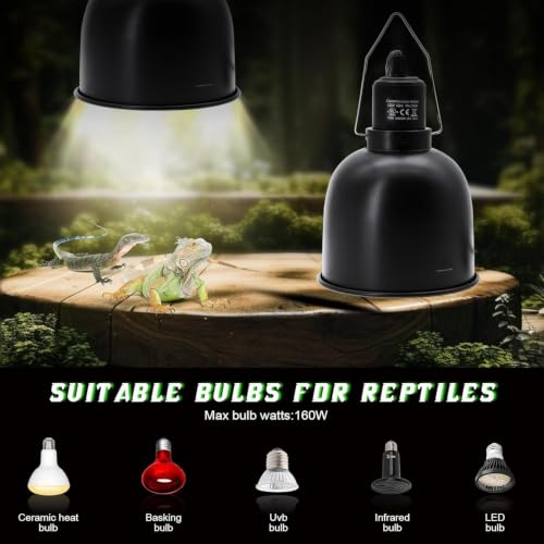 5.5 Inch Deep Dome Reptile Heat Lamp Fixture with Dimming Switch and Timer (Reptile Light Fixture with Dimming and Timer)