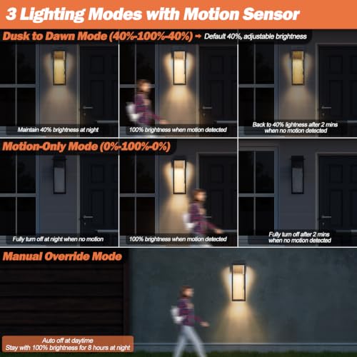 20” Large Motion Sensor Dusk to Dawn Porch Lights Outdoor 2 Pack (Black / 20 inch)