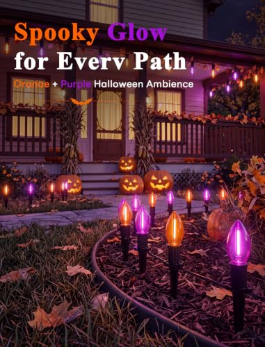 10 Pack Halloween Pathway Lights Outdoor (Orange, Purple)