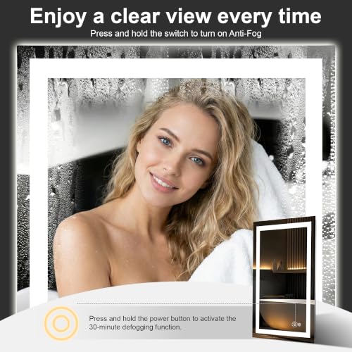 36x24 LED Bathroom Mirror with Lights (Rec Corner-3 Light Modes / 36"L x 24"W)