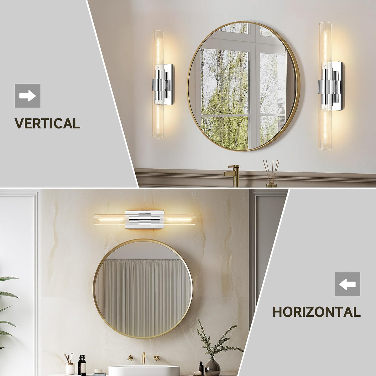 Brass Bathroom Vanity Wall Sconces (Nickle-Warm / 22.8"-2 Packs)