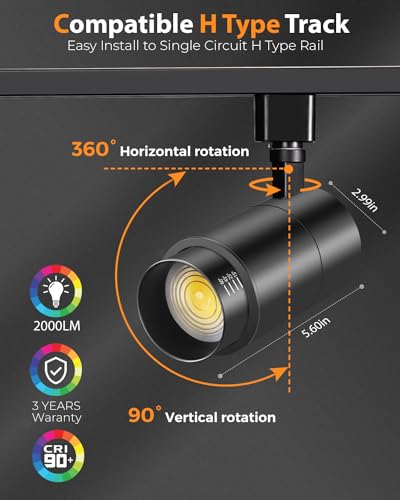3 Color Zoomable 20W LED Track Lighting Heads H Type (Black)