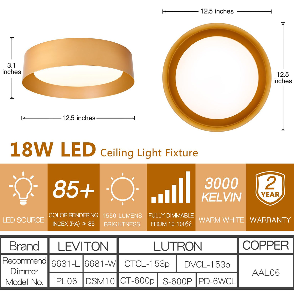 Gold Flush Mount Ceiling Light (Polished Gold / 12.5 Inch-1 Pack)