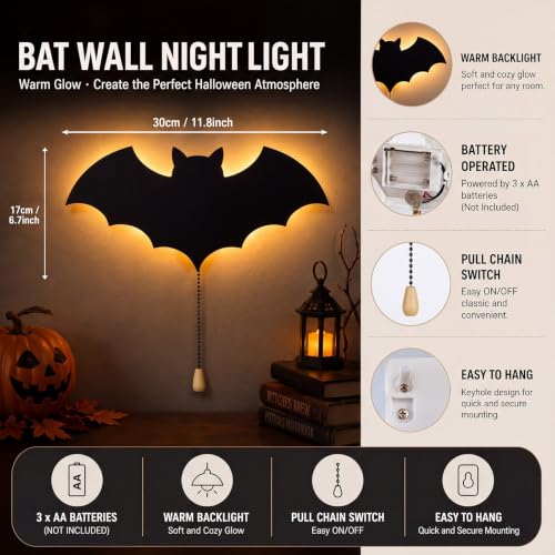 Halloween Bat Night Light Wall Lamp Sleeping Nursery Lighting (Bat)