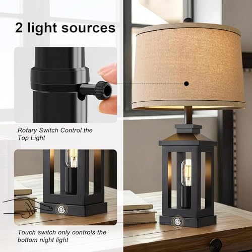 23.75" Retro Farmhouse Black Table Lamp for Living Room Bedroom Nightstand (Black)
