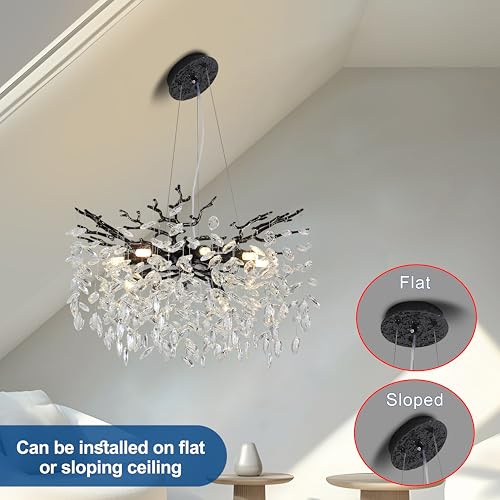 Modern Crystal Tree Branches Chandelier (Black / Round 23.5")