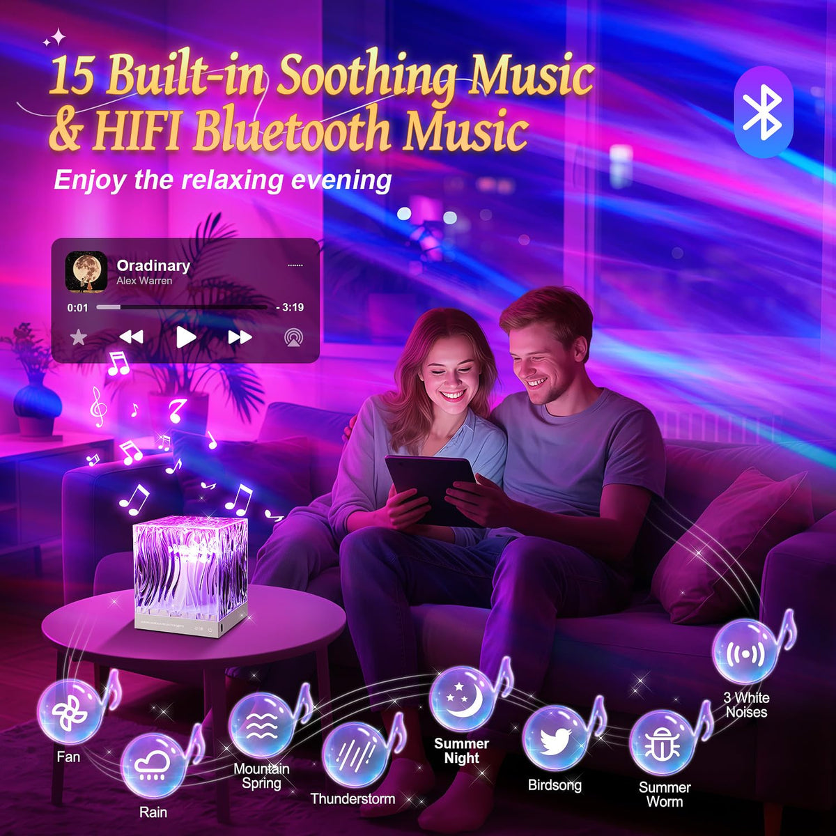 Northern Lights Projector White Noise Sound Machine for Sleep (Pink)