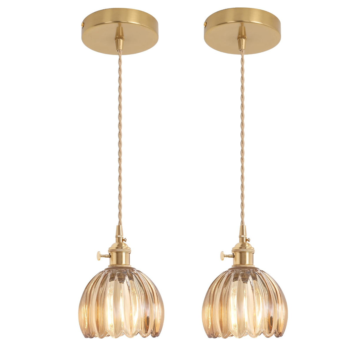 Pendant Light 2 Pack with Amber Tulip Glass Lmapshade (Tulip Amber)