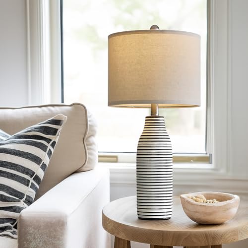 25" Ceramic Table Lamps Set of 2 Beside Lamps for Living Room Modern Bedroom Lamps for Night Stands with Rotary Switch Black and White Stripes (25" White&Black)