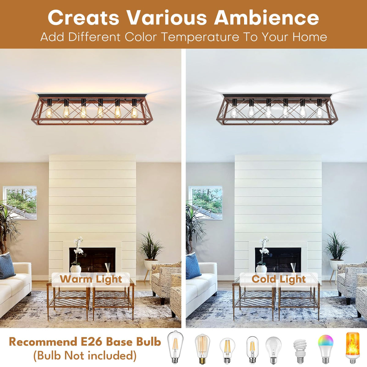 38" Large Flush Mount Ceiling Light Fixture (38" Walnut Ceiling Light)