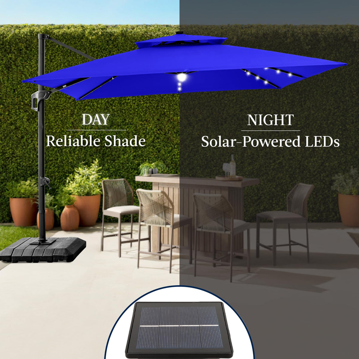 12x12ft LED Cantilever Patio Umbrella w (12x12ft / Resort Blue)