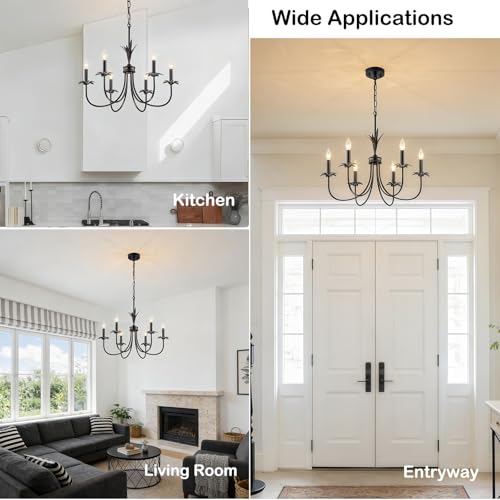 6 Light Flower Black Chandeliers for Dining Room (Black)