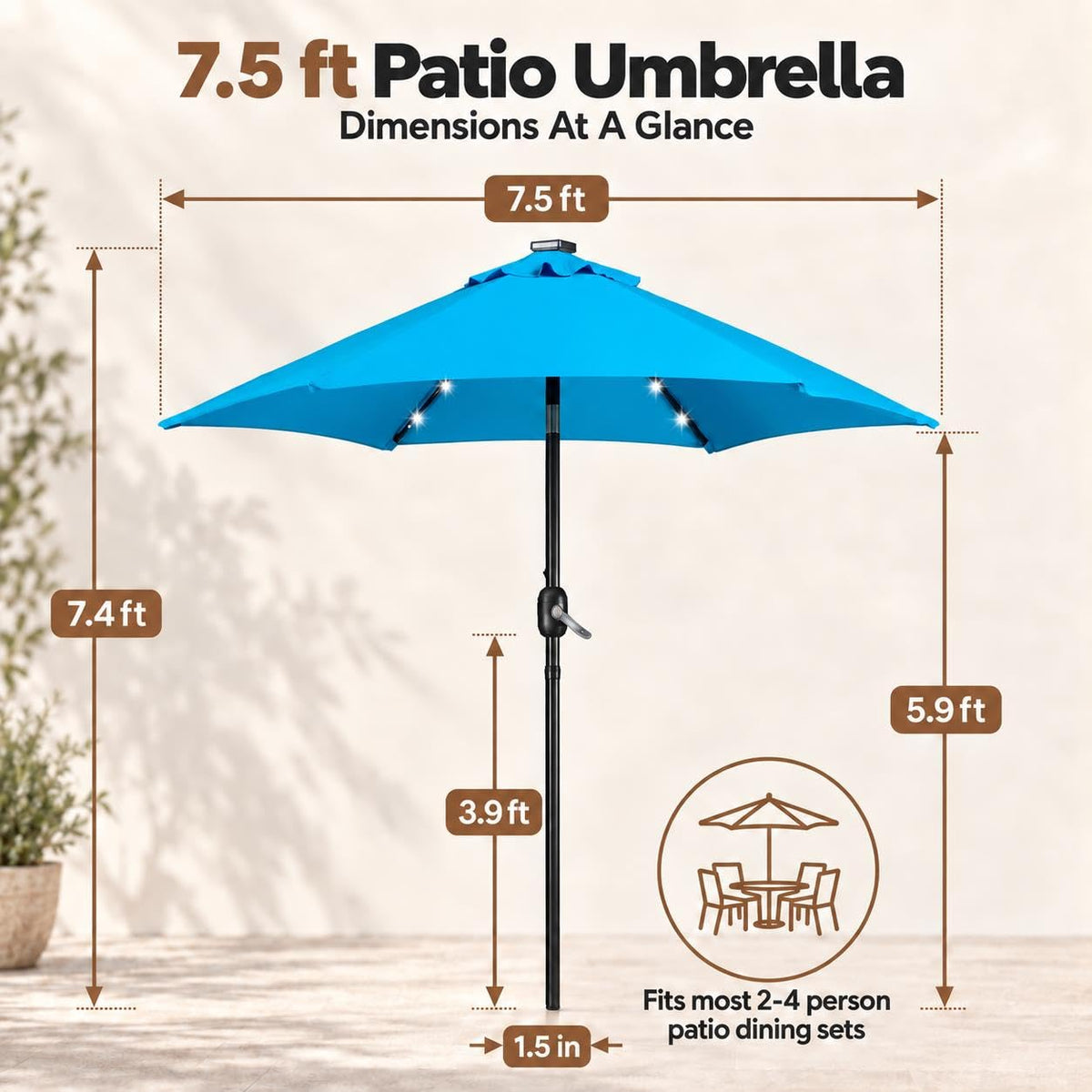 7.5FT Solar Patio Umbrella w (Sky Blue / 7.5FT)