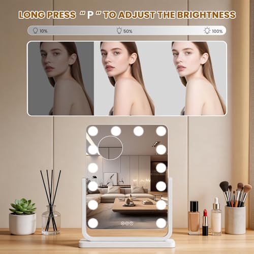 Vanity Mirror with Lights (White / 18"L x 15"W)