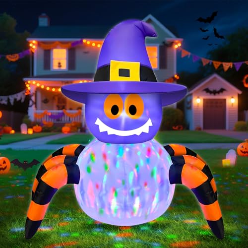 3.6 Ft Halloween Inflatable Spider with Rotating Colorful Lights