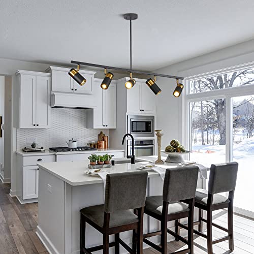5 Light Ceiling Track Lighting Adjustable LED Track Lighting Kit Gold and Black Industrial Ceiling Spot Lighting for Kitchen Farmhouse Accent Lighting… (Black-Pendant)