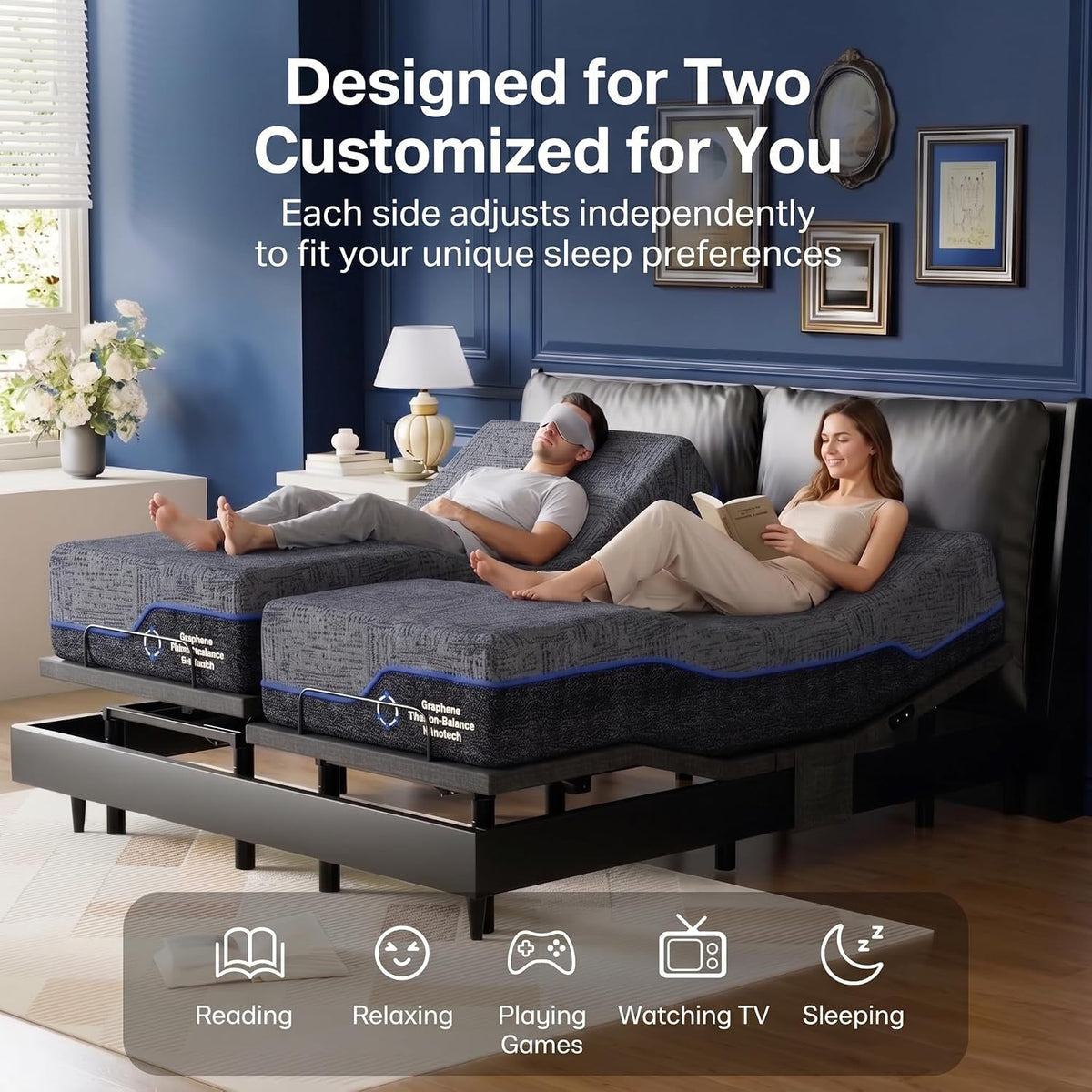Split King Adjustable Bed Frame with Mattress & Massage (Split King / Massage Base with 14" Mattress)