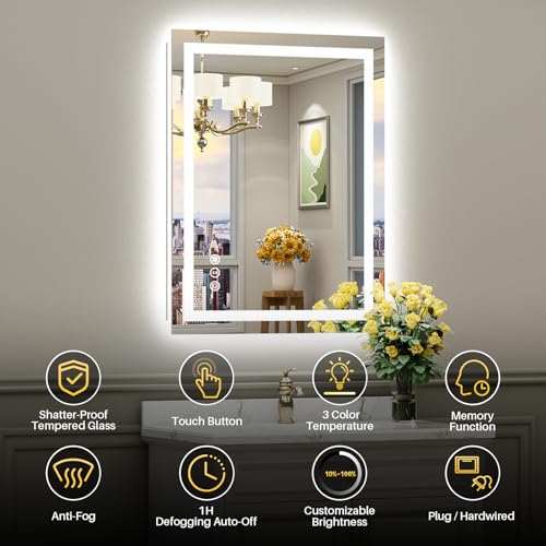 36x36 Inch Inch LED Bathroom Mirror with Lights (Backlit+front Lit / 36"L x 36"W)