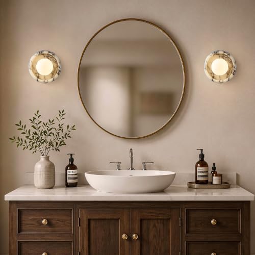 7.9" Natural Alabaster Wall Sconce (7.9 in-1-Light-round)