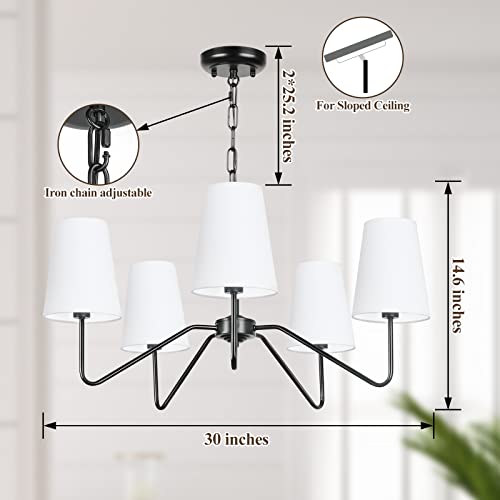 5 Light Modern Chandelier with White Shades