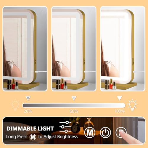 Vanity Mirror with Lights (Gold / 32"L x 24"W)