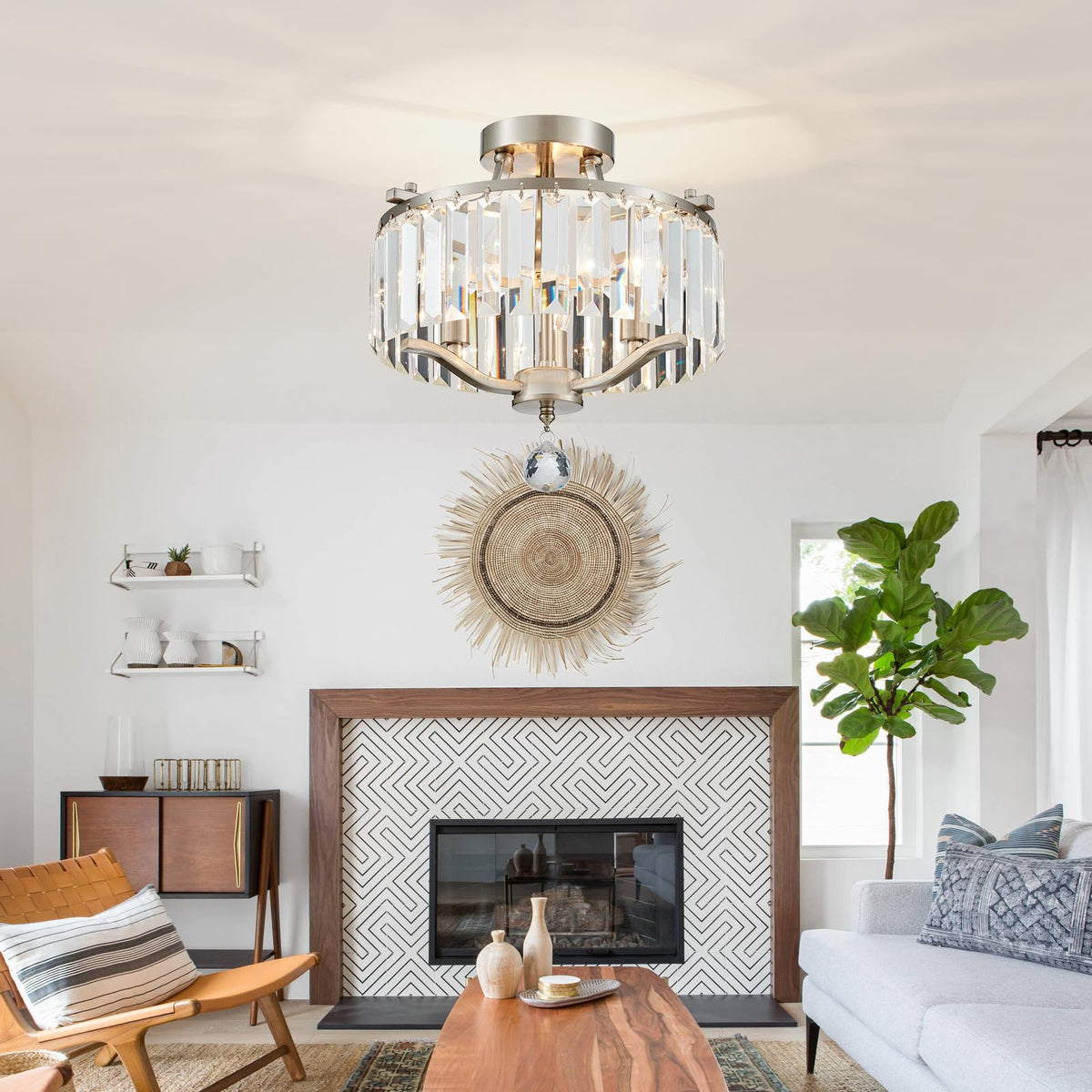 12.2'' Modern Brushed Nickel Crystal Ceiling Light Fixture Farmhouse 3