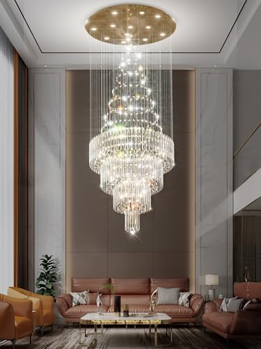 D32''XH100'' Modern Large Chandelier for High Ceiling Raindrop Crystal Chandelier High Ceiling Pendant Light Fixture for Hallway Living Room Gold Stairwell Chandeliers (Gold / D32"X H100")