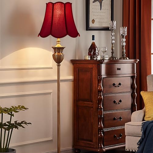 Burgundy Scalloped Lamp Shade for Table Lamps (Burgundy Red-natural faux silk / 8"×13"×11" (Spider)-2 pcs)