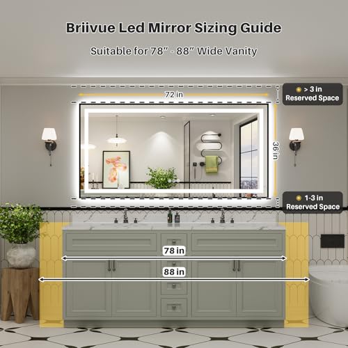 72x36 Inch LED Bathroom Mirror with Black Frame (Backlit+front Lit With Black Frame / 72"L x 36"W)