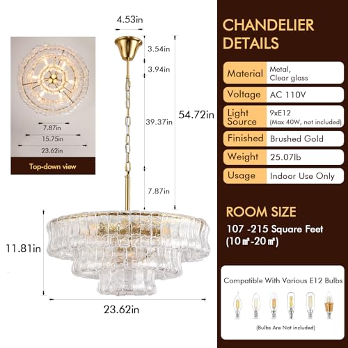 23in Large Chandelier Gold (Round Clear & Gold Chain / 23.6in)