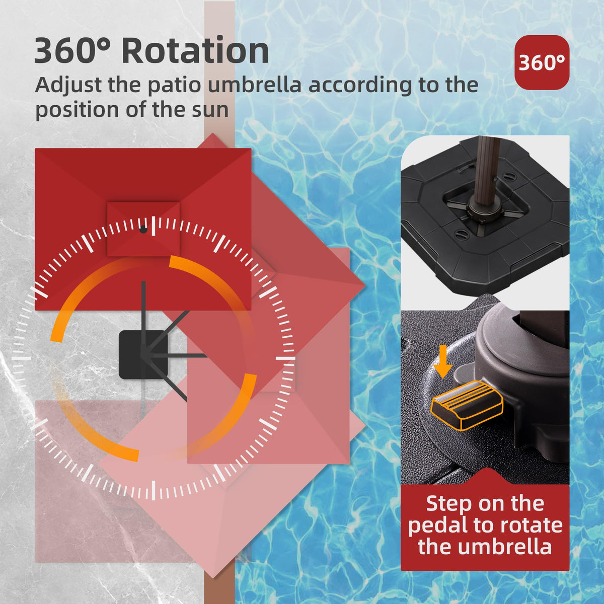 9x12 FT Patio Cantilever Outdoor Umbrella with Base and LED Lights (Red)