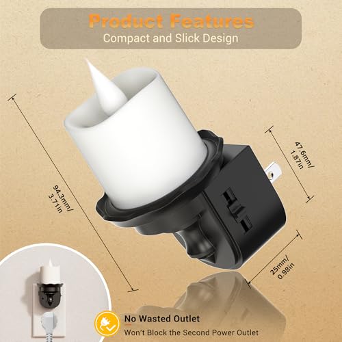 Night Lights Plug into Wall (Candle-Amber（Flicker） / 2 Pack)