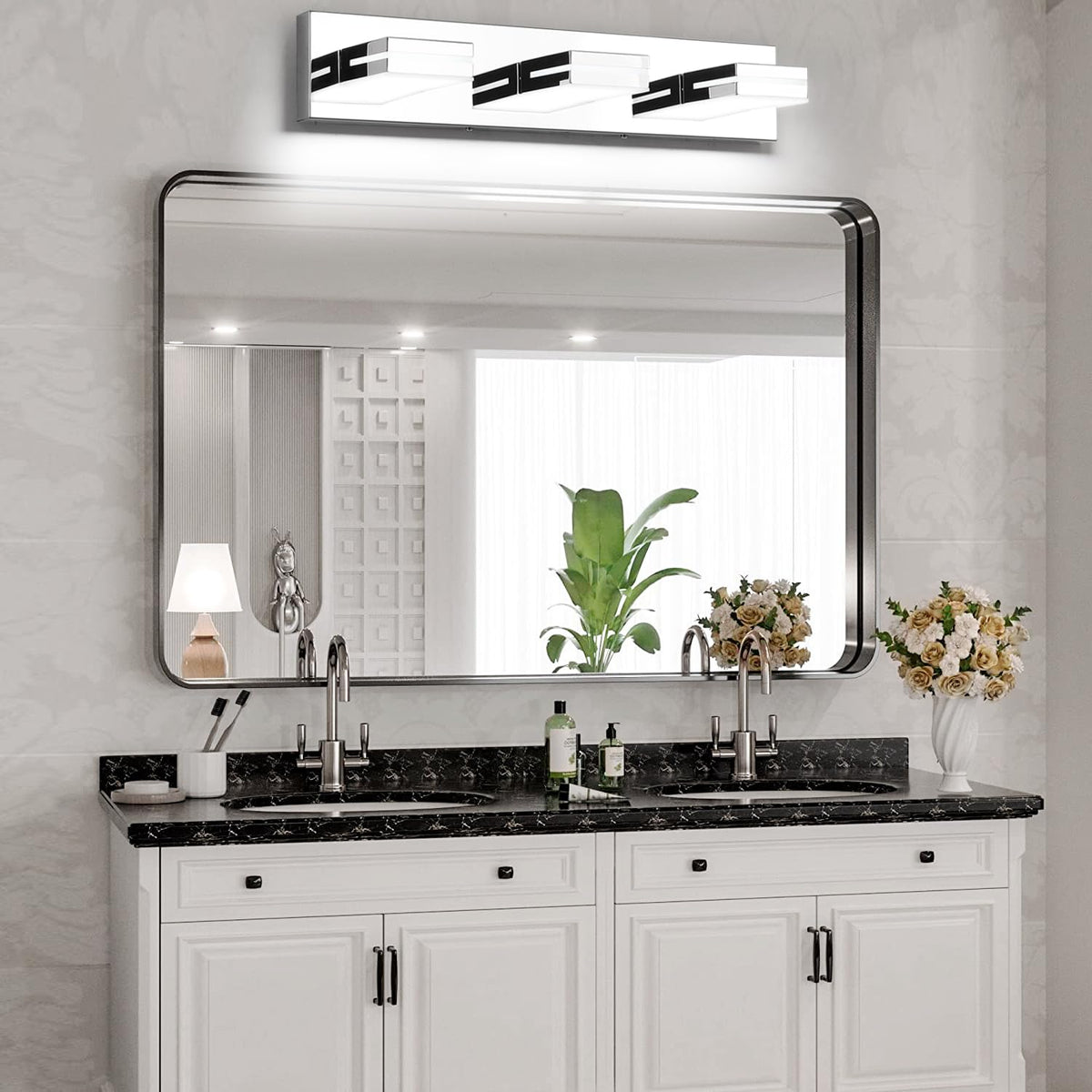 LED Modern Bathroom Vanity Light Fixtures (3-Light, 24-Inch / Chrome, 100%-0% White)