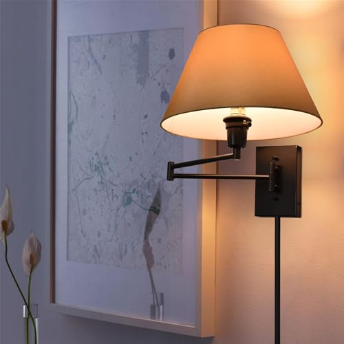 Cambridge 15" Modern Swing Arm Wall Sconce with 3 (Black,Beige Paper Shade)