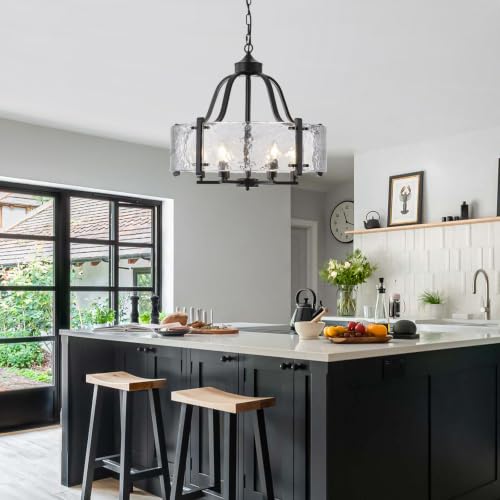 Water Textured Glass Chandelier (Black / 22 Inch)