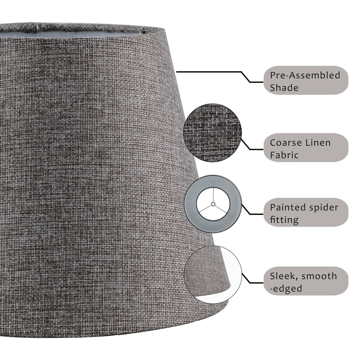 Set of 2 Small Gray Spider Fitter Replacement Lamp Shades for Table Lamps (Grey)