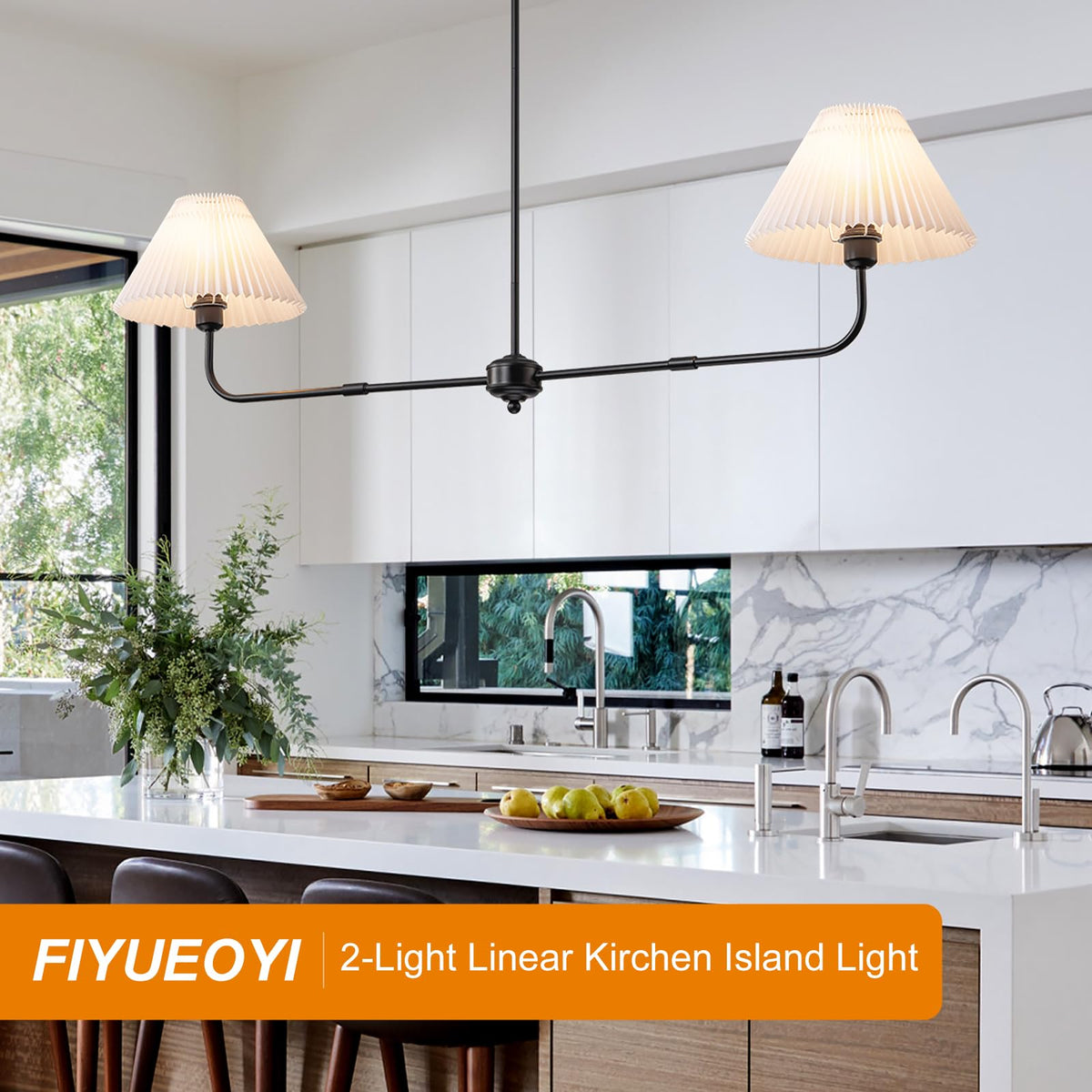 55" Black Modern Chandelier (Black-2 Lights)