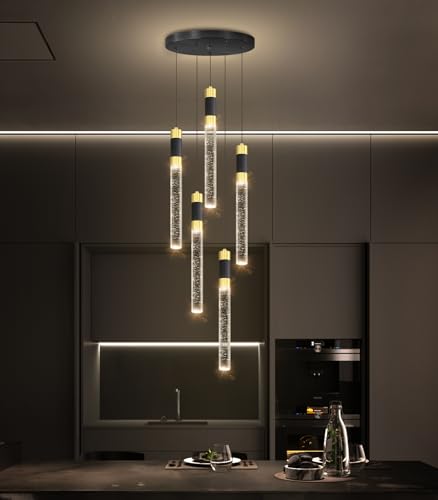 5 Lights Chandelier Kitchen Island LED Pendant Lights Dimming Lighting Modern Crystal Adjustable Hanging Light (5 lights Cylindrical)