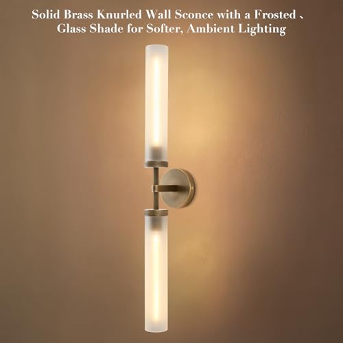 30" 2 Lights Hardwired Frosted Glass 2 PC Bathroom Wall Sconces (30-In-Brass-2PC)