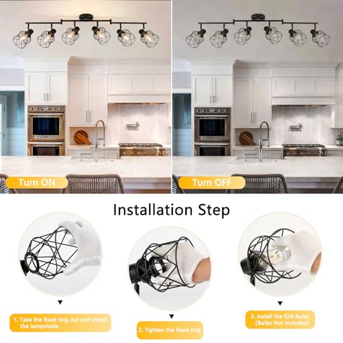 Track Lighting Kit 6 Way Ceiling Spotlight (Black / 6-Light-Cage)