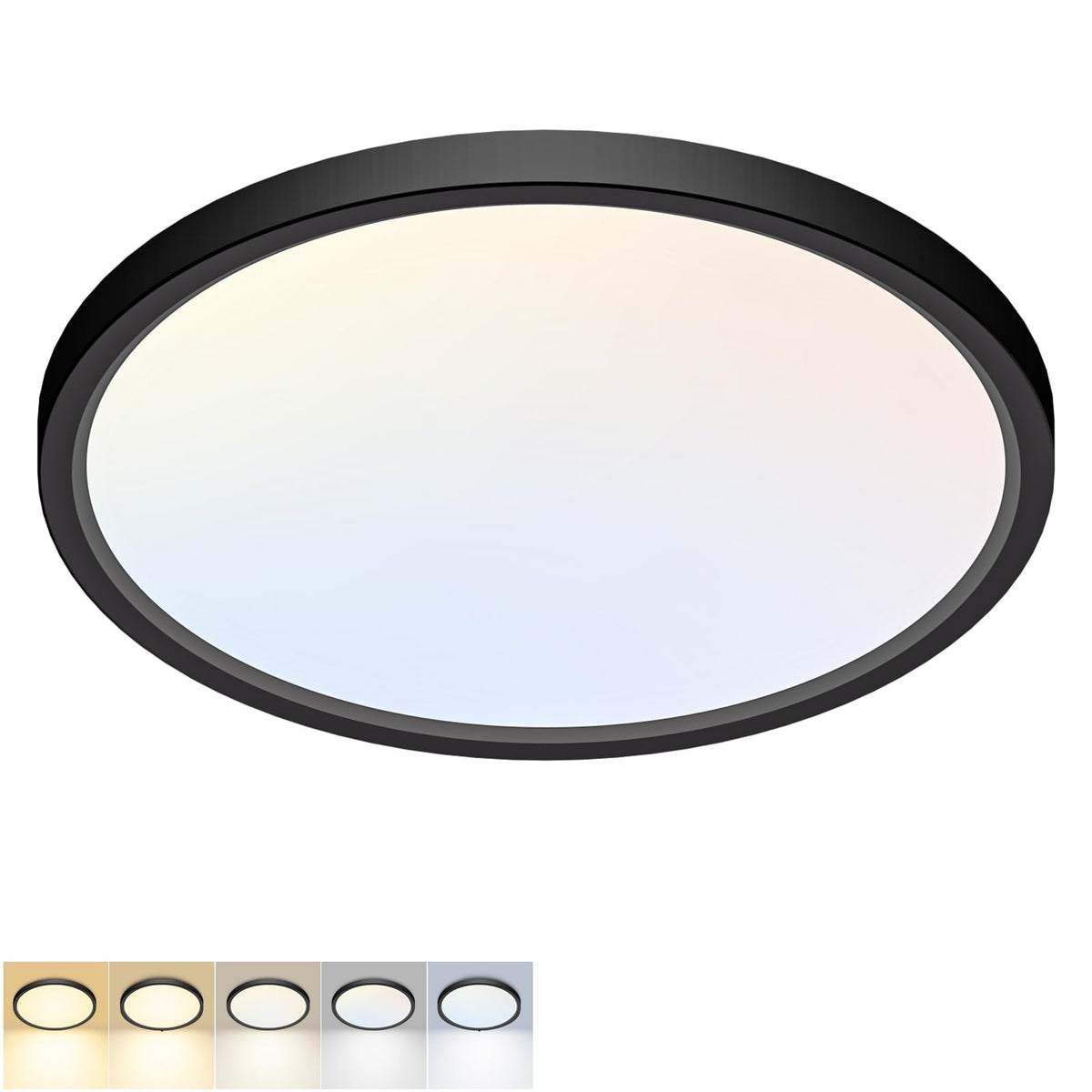 12Inch LED Flush Mount Ceiling Light 5 Color Temperatures (Black / 12 Inch-1pack)