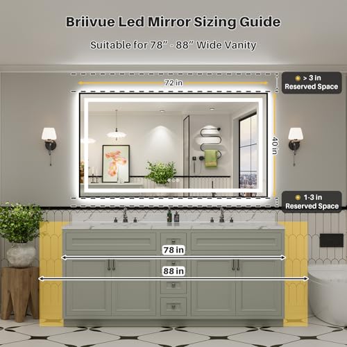 72x40 Inch LED Bathroom Mirror with Black Frame (Backlit+front Lit With Black Frame / 72"L x 40"W)