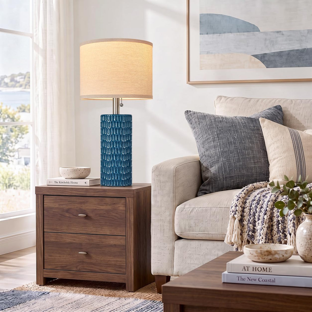 20.5” Modern Ceramic Table Lamps for Bedroom Set of 2 (Blue-1)