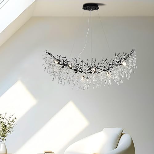 Modern Crystal Tree Branches Chandelier (Black / Arc 47.5")