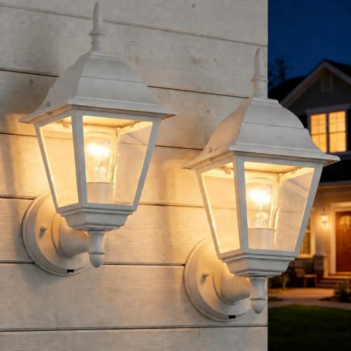 Outdoor Wall Lantern 2 Pack White Outside Porch Light (White / Standard Version)