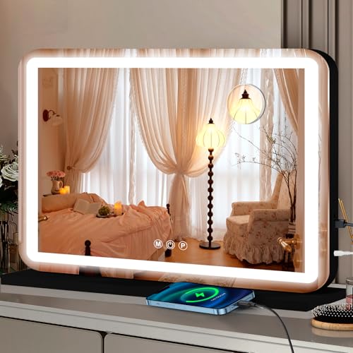 Black 26" x 20" Vanity Mirror with Lights (Black / 26"L x 20"W)