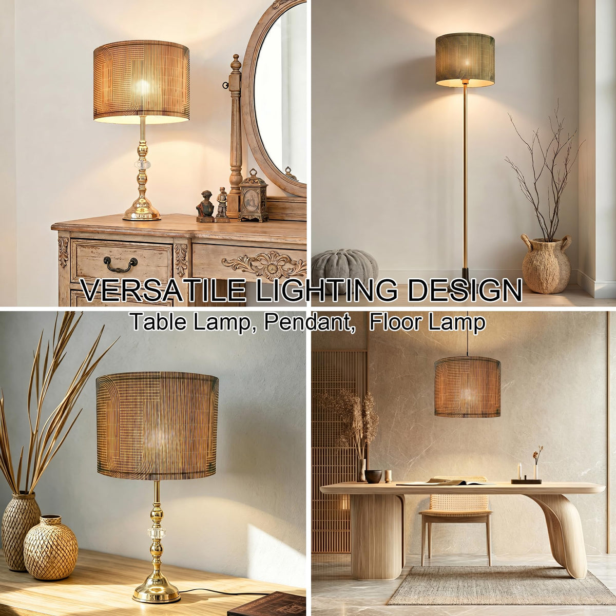 Modern lamp Shade Bamboo Material Abstract Art Deco 11.8 * 9.05Inch (Green & Abstract Arch)