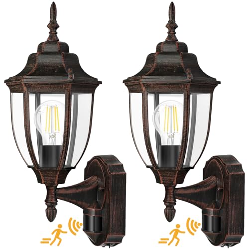 Motion Sensor Outdoor Wall Lights (Antique Black and Bronze Trim / 2 Pack)