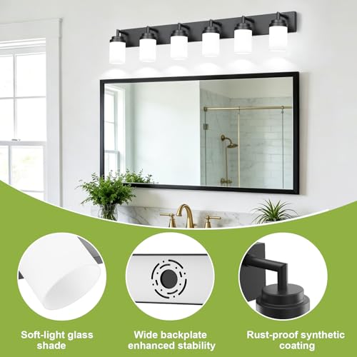 Bathroom Light Fixtures (Black-White Shade / 6-Light)